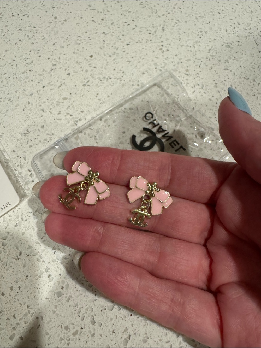Pink Bow Dangle Earrings in Gold